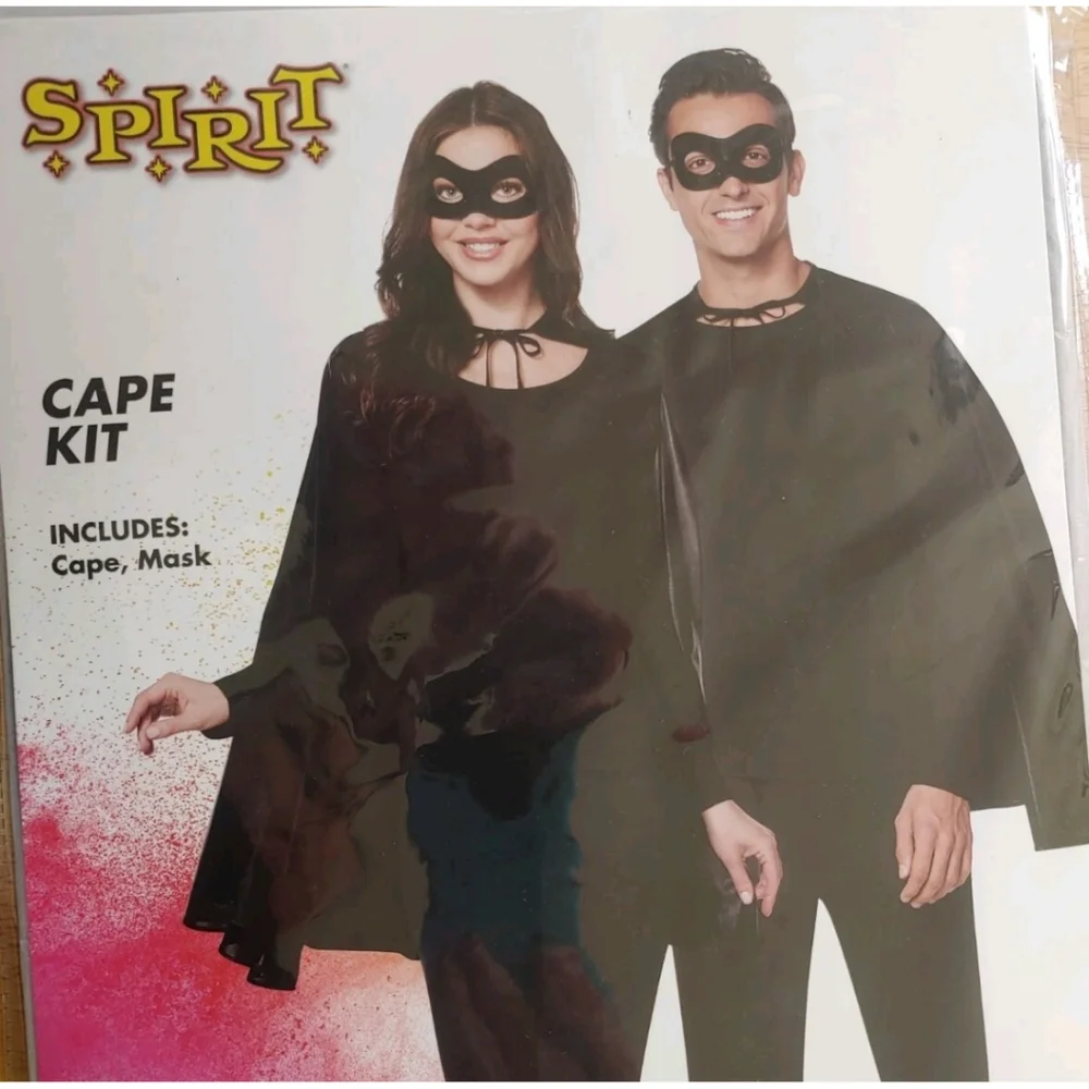 Spirit Halloween 2 Mask Cape Kits Cosplay Costume Party Black & Silver Adult New - Picture 4 of 13